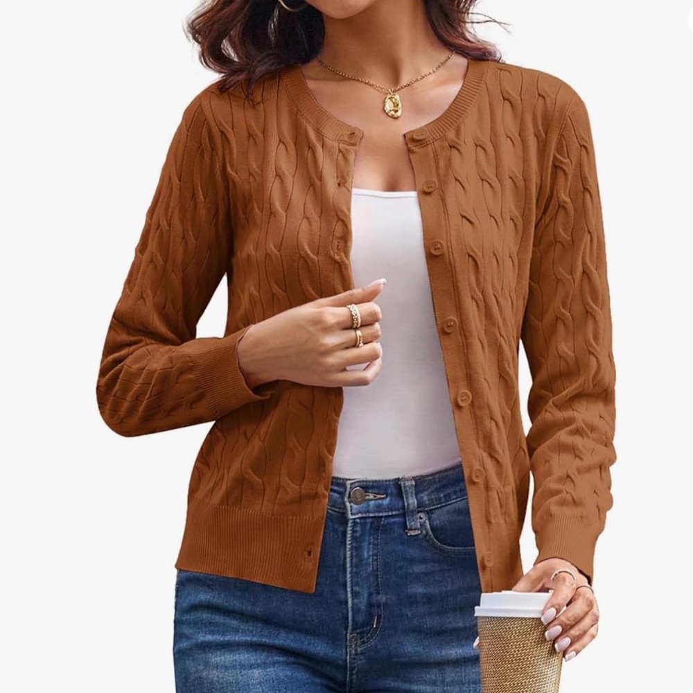 GRACE KARIN Womens Long Sleeve Button Up Cable Knit Cardigan Lightweight
